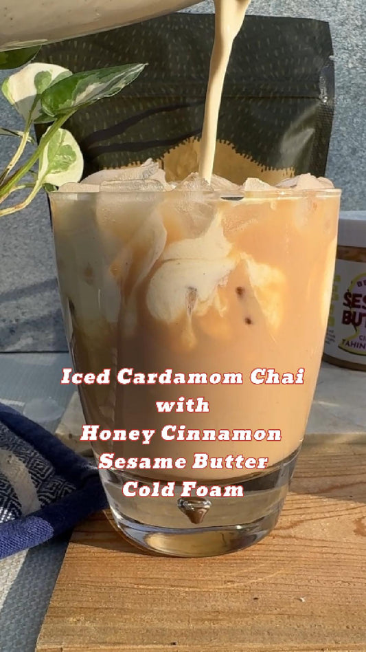 Iced Cardamom Chai with Honey Cinnamon Sesame Cold Foam